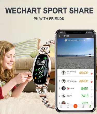 Waterproof Smart Fitness Bracelet for Women - Heart Rate & Blood Pressure Monitor, Activity Tracker, Stylish Design