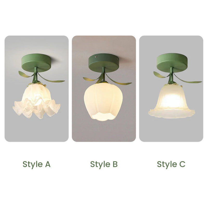 Elegant Floral Glass Shade Ceiling Light Fixture - Stylish Home Lighting Decor