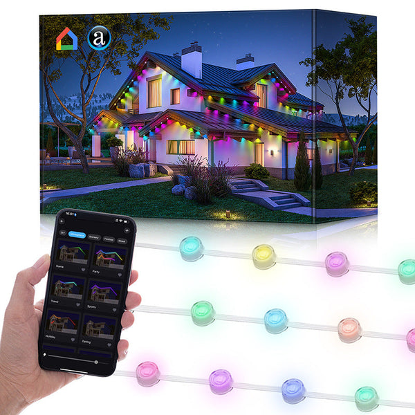 Smart RGBIC Permanent Outdoor LED Lights - Weatherproof, Color-Changing Decorative Lighting for Patios, Gardens, and Events