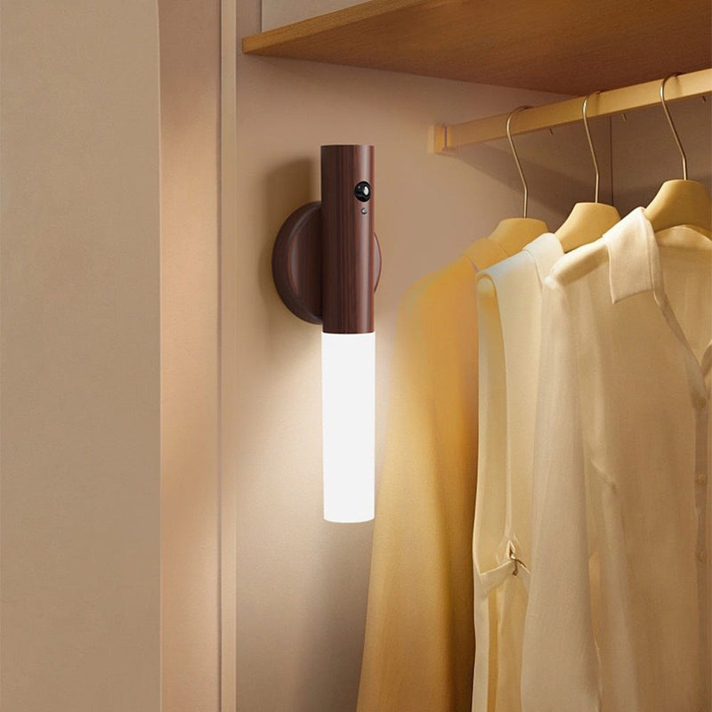 LED Wall Light with Motion Sensor - Stylish Wooden Lamp for Home Decor