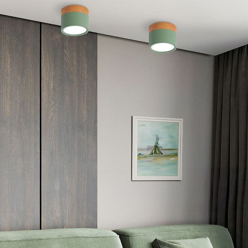 Stylish Pink Flush Wood Finish Ceiling Light - Modern Lighting Fixture for Home Decor