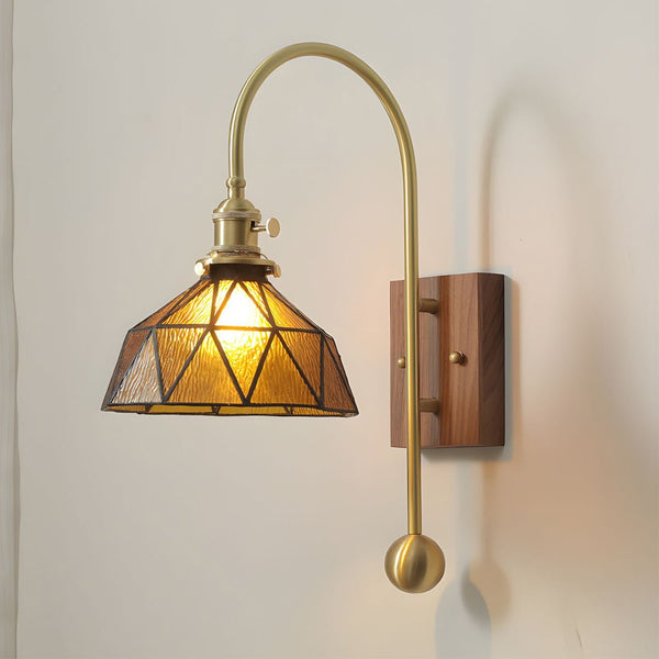 Vintage Brass Wall Light with Glass Shade - High Arm 1-Head Wall Lamp for Elegant Home Decor