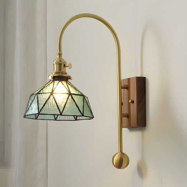 Vintage Brass Wall Light with Glass Shade - High Arm 1-Head Wall Lamp for Elegant Home Decor