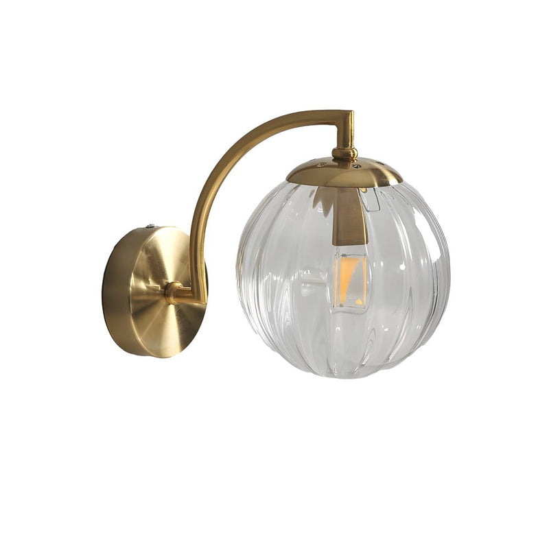 Elegant 1-Light Curved Arm Wall Sconce with Stylish Ribbed Glass Ball Shade - Perfect for Home Decor