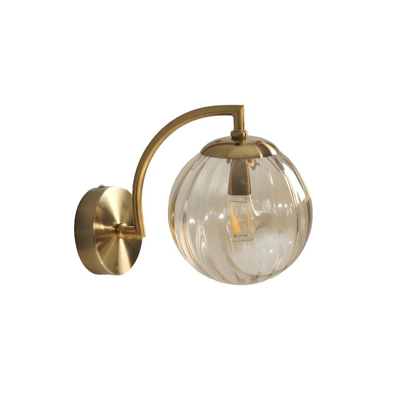 Elegant 1-Light Curved Arm Wall Sconce with Stylish Ribbed Glass Ball Shade - Perfect for Home Decor