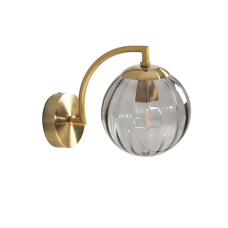 Elegant 1-Light Curved Arm Wall Sconce with Stylish Ribbed Glass Ball Shade - Perfect for Home Decor