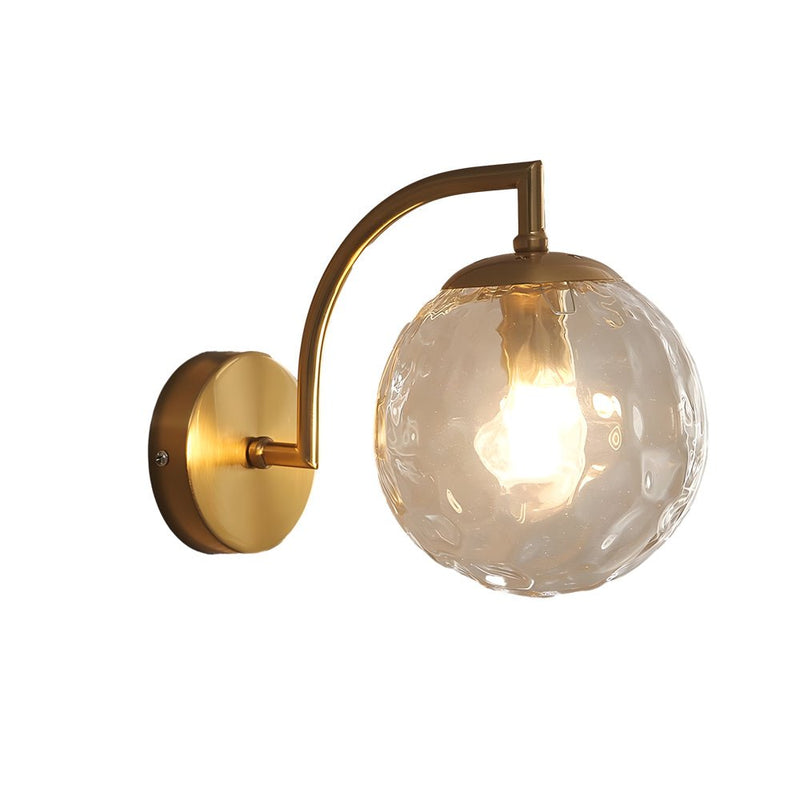 Elegant 1-Light Curved Arm Wall Sconce with Stylish Ribbed Glass Ball Shade - Perfect for Home Decor