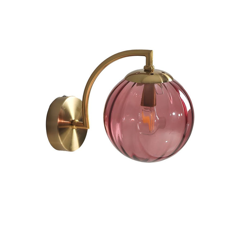 Elegant 1-Light Curved Arm Wall Sconce with Stylish Ribbed Glass Ball Shade - Perfect for Home Decor