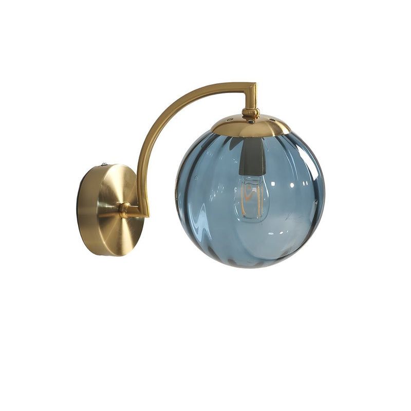Elegant 1-Light Curved Arm Wall Sconce with Stylish Ribbed Glass Ball Shade - Perfect for Home Decor