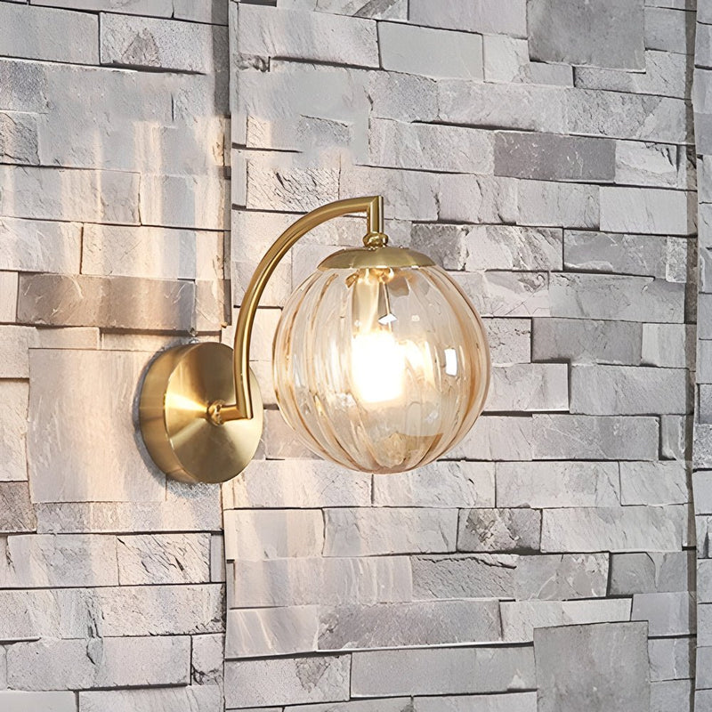 Elegant 1-Light Curved Arm Wall Sconce with Stylish Ribbed Glass Ball Shade - Perfect for Home Decor