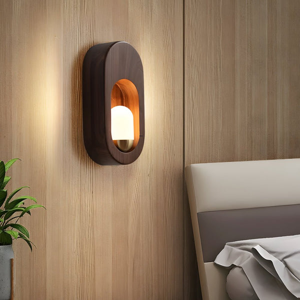 Elegant 1-Light Oval Wall Sconce in Walnut Wood Finish - Modern Home Lighting Accent