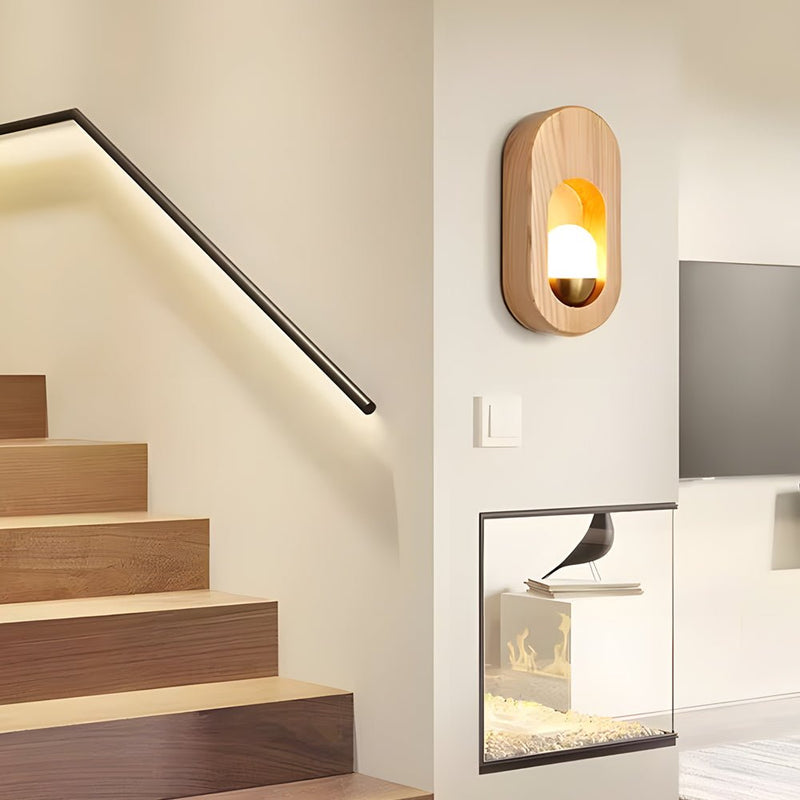 Elegant 1-Light Oval Wall Sconce in Walnut Wood Finish - Modern Home Lighting Accent