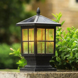 Classic Black Waterproof Solar Pillar Lights - Traditional Square LED Design for Outdoor Lighting