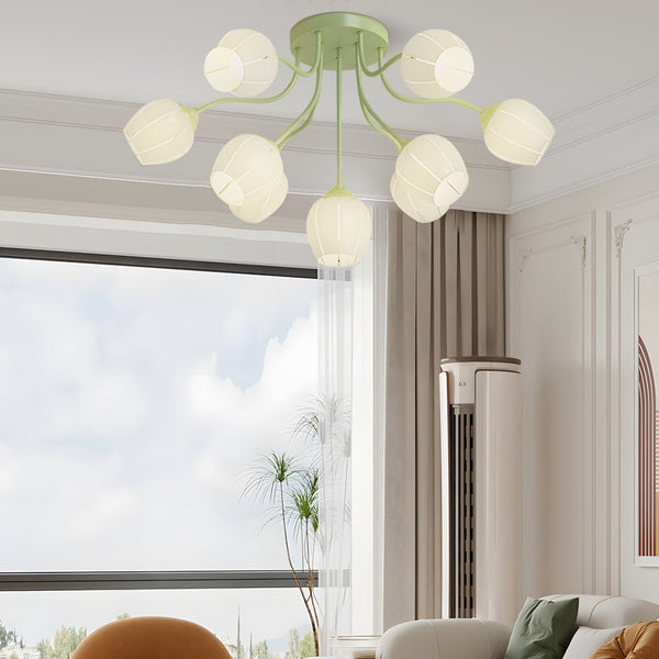 Elegant French Style Ceiling Light with 10 Flower Heads - Creative Three-Step Dimming Feature