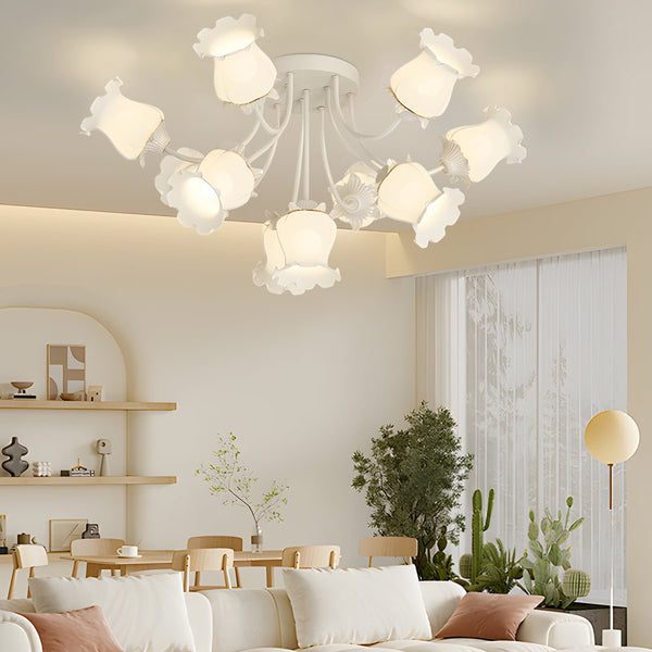 Modern 3-Step Dimming Ceiling Light Fixture with 10 Elegant White Flower Designs - Stylish Home Lighting Solution