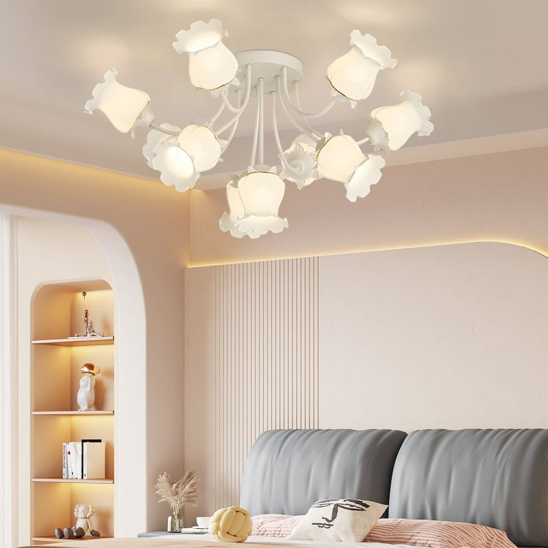 Modern 3-Step Dimming Ceiling Light Fixture with 10 Elegant White Flower Designs - Stylish Home Lighting Solution