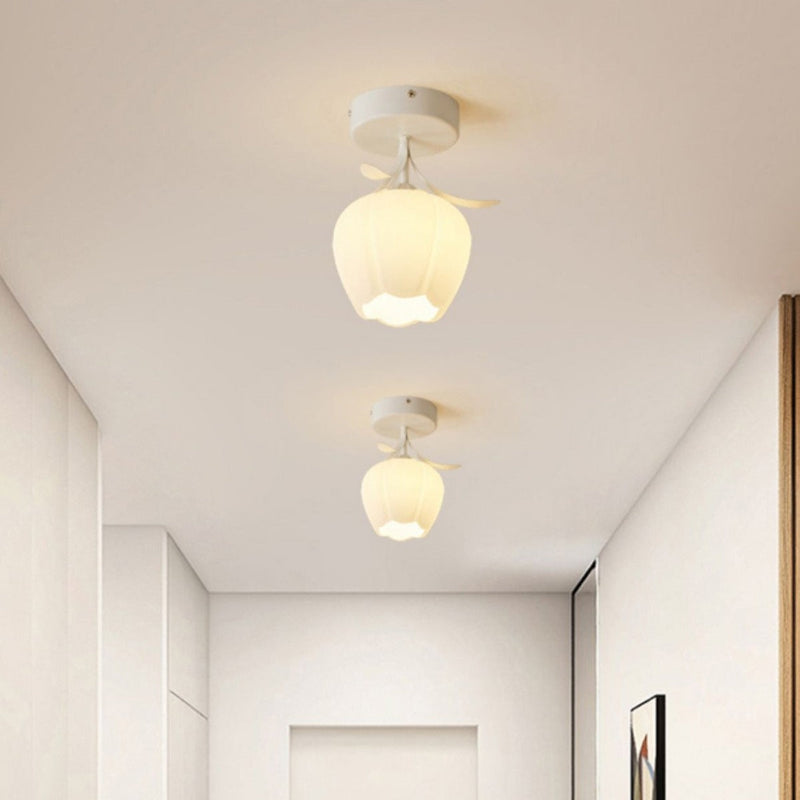 Elegant Floral Glass Shade Ceiling Light Fixture - Stylish Home Lighting Decor