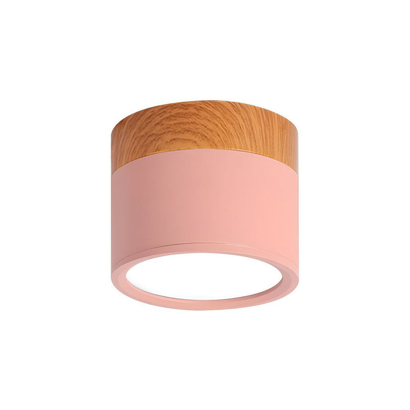 Stylish Pink Flush Wood Finish Ceiling Light - Modern Lighting Fixture for Home Decor