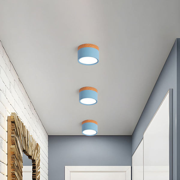 Stylish Pink Flush Wood Finish Ceiling Light - Modern Lighting Fixture for Home Decor