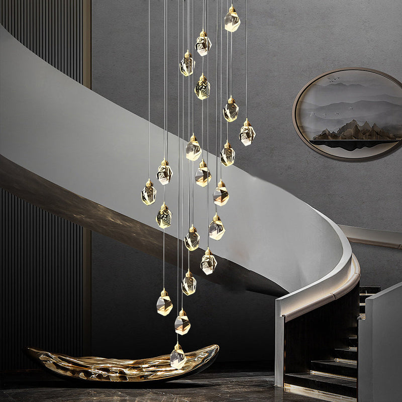 Modern Duplex Staircase Chandelier - Spiral Crystal Electroplated Metal Design for Elegant Home Lighting
