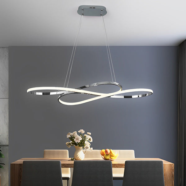 Nordic Wavy Double 8-Shaped LED Chandelier - Stepless Dimming Hanging Lamp for Modern Home Decor