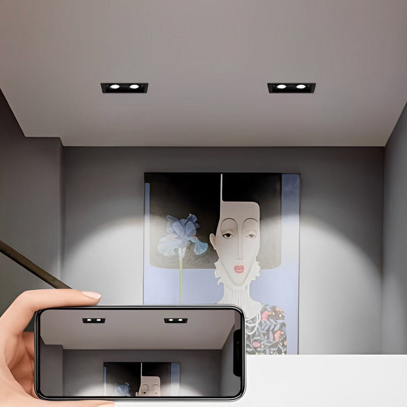 Adjustable Rectangular 2-Light Recessed Spotlight with Three-Step Dimming - Modern LED Lighting Fixture