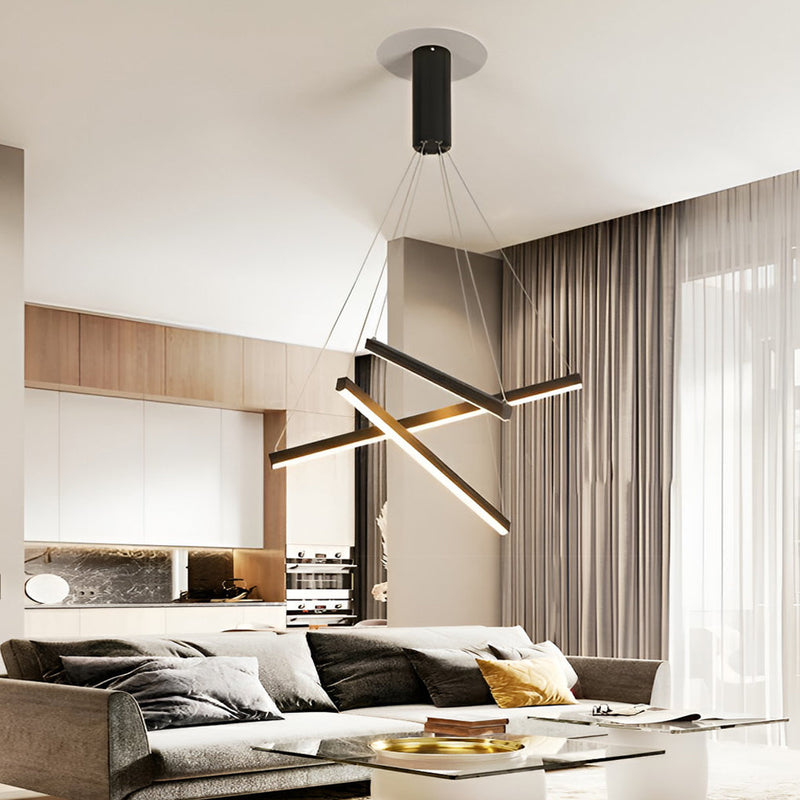 Modern Minimalist Black LED Chandelier with Remote - Stepless Dimming, Sleek Strip Design