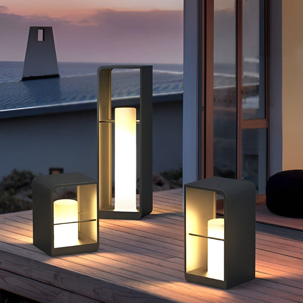 Modern Waterproof Black Rectangular Solar Lanterns - Stylish Outdoor Lighting for Gardens & Patios