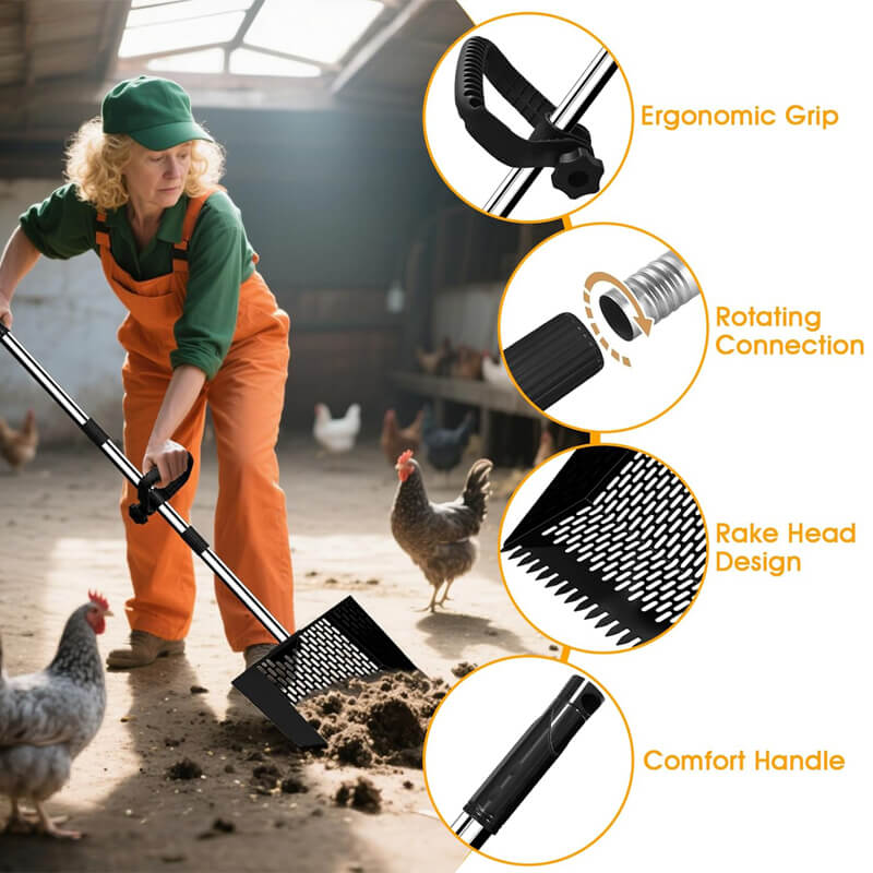 3-in-1 Metal Chicken Poop Scooper & Rake - Durable, Efficient Waste Removal Tool for Poultry Care