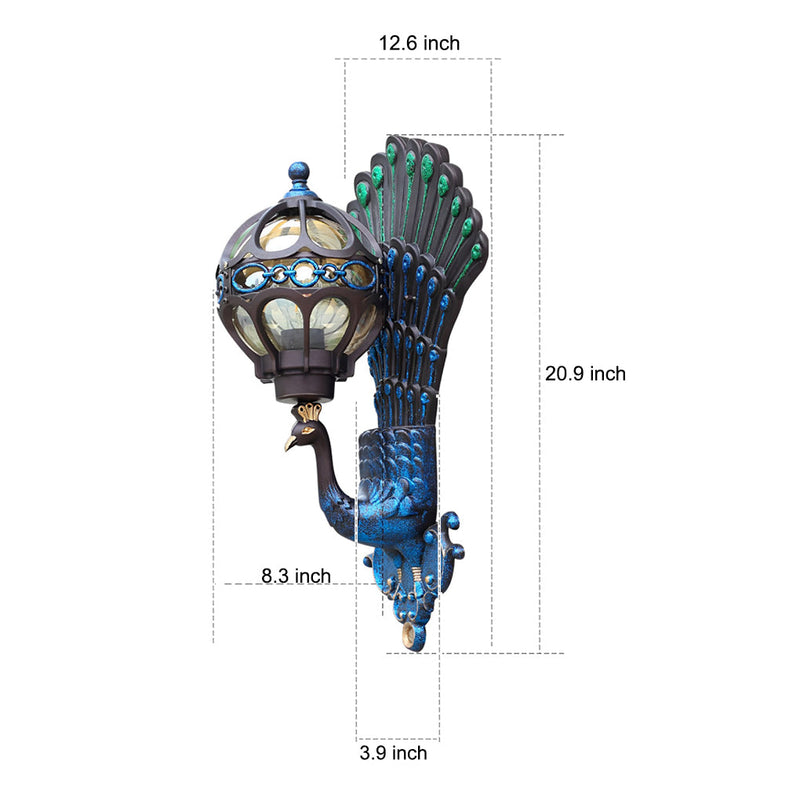 Waterproof Retro Peacock Design Aluminum Outdoor Wall Light - European Style, Ideal for Gardens & Patios