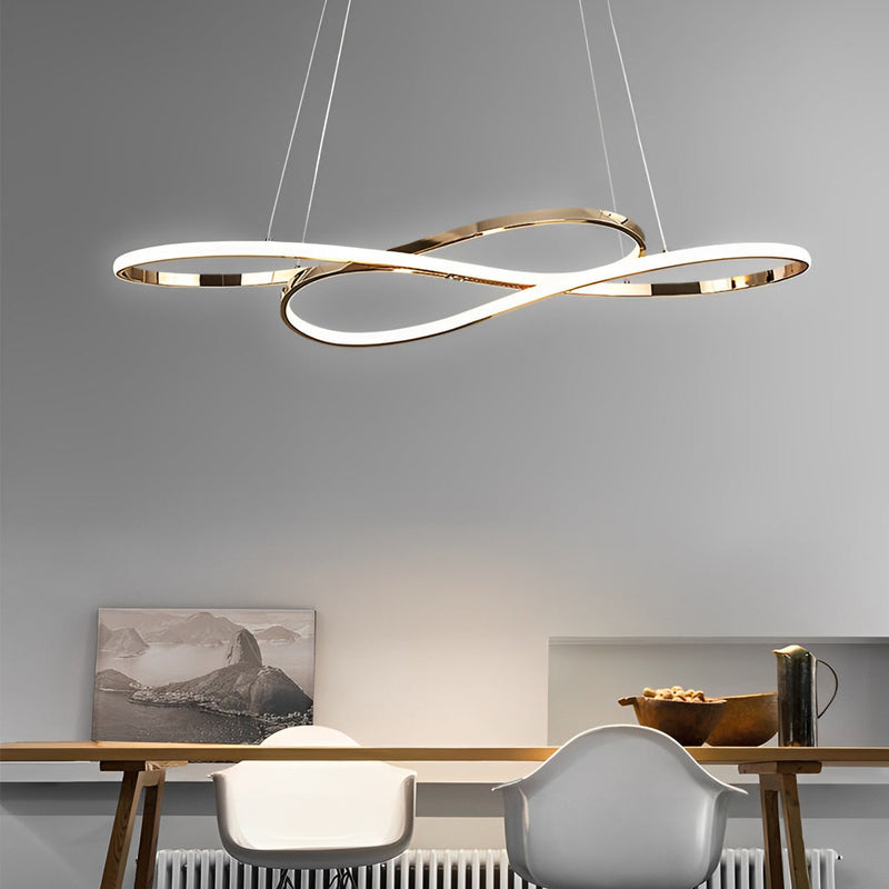 Nordic Wavy Double 8-Shaped LED Chandelier - Stepless Dimming Hanging Lamp for Modern Home Decor