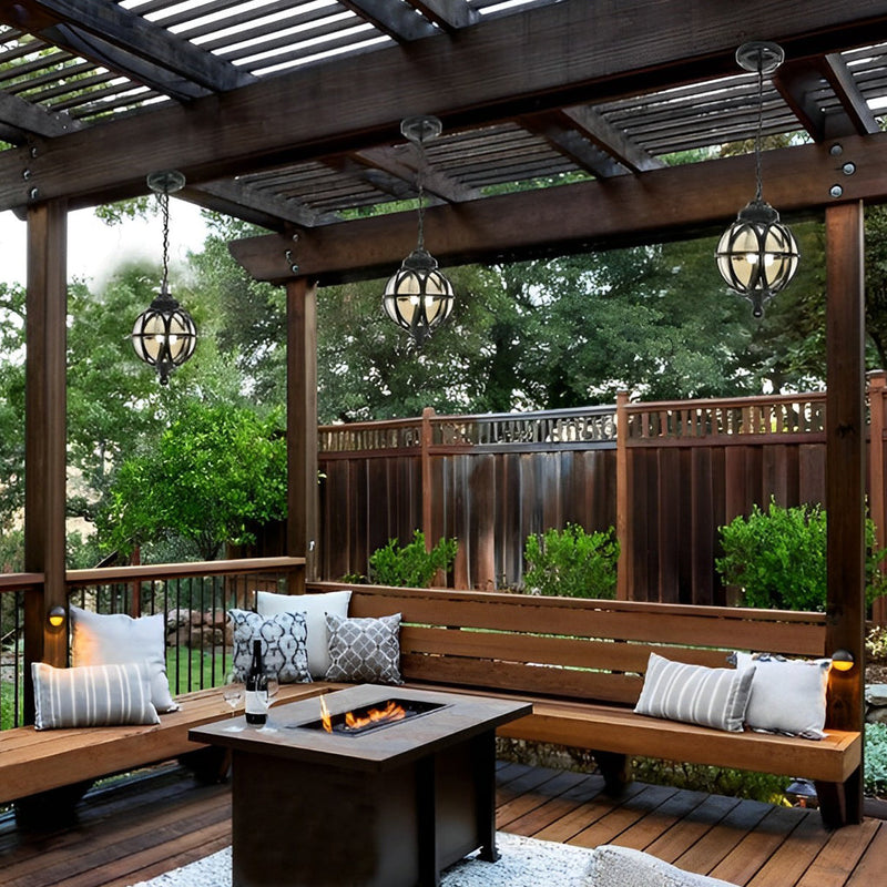 European Retro Pendant Light - Aluminum & Glass Hanging Ball for Outdoor Ceiling Illumination