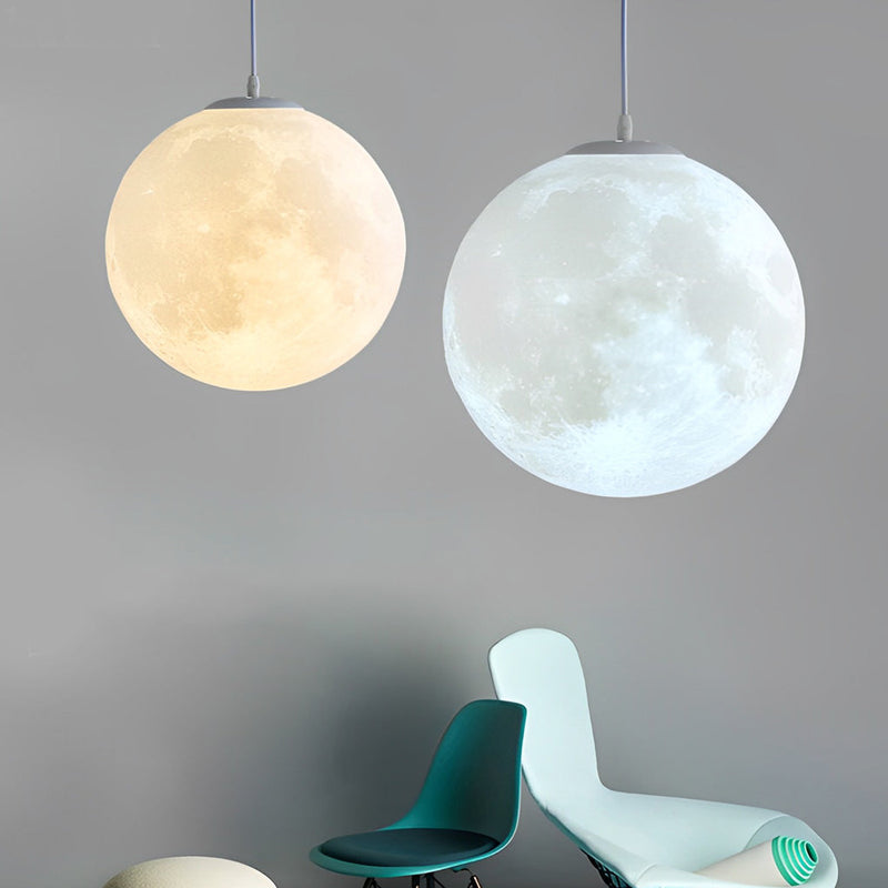 Round Moon Lunar 3D Pendant Lamp - Creative White Hanging Ceiling Light for Modern Home Decor