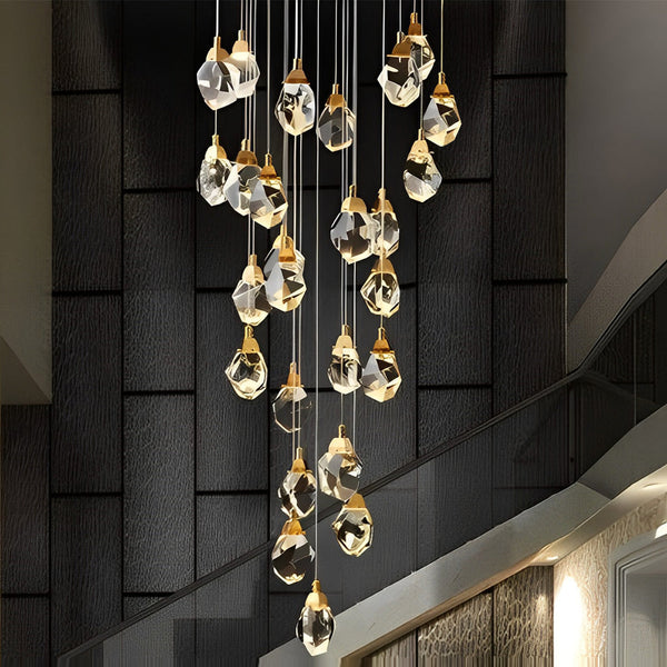 Modern Duplex Staircase Chandelier - Spiral Crystal Electroplated Metal Design for Elegant Home Lighting