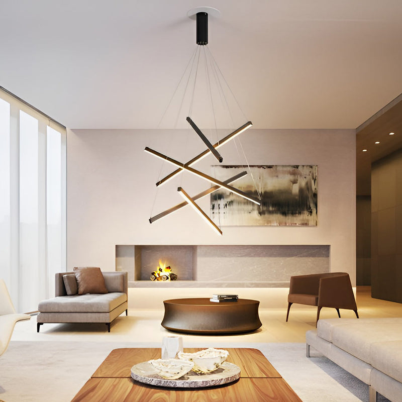 Modern Minimalist Black LED Chandelier with Remote - Stepless Dimming, Sleek Strip Design