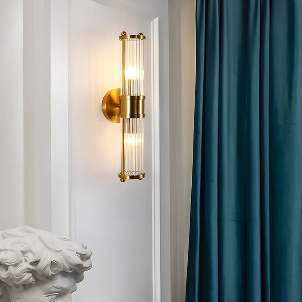 Modern 1/2-Light Chrome and Gold Wall Sconce with Clear Cylinder Glass Shade - Elegant Lighting Fixture for Home Decor