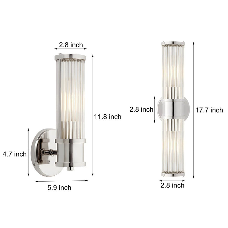 Modern 1/2-Light Chrome and Gold Wall Sconce with Clear Cylinder Glass Shade - Elegant Lighting Fixture for Home Decor