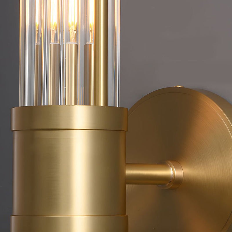 Modern 1/2-Light Chrome and Gold Wall Sconce with Clear Cylinder Glass Shade - Elegant Lighting Fixture for Home Decor
