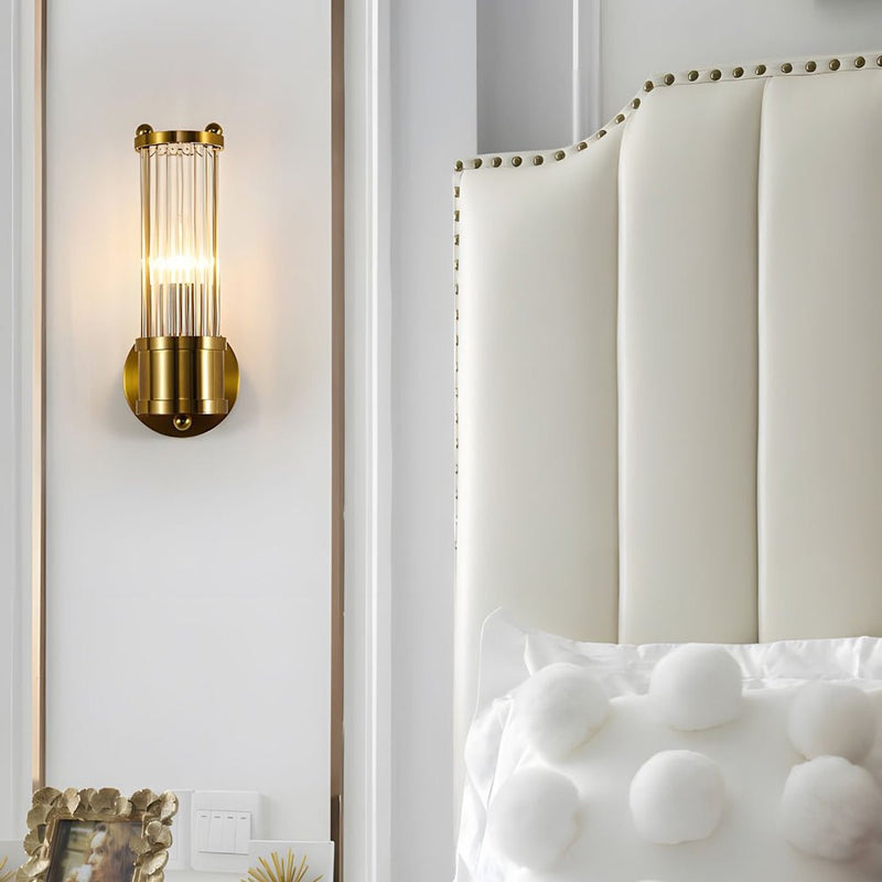 Modern 1/2-Light Chrome and Gold Wall Sconce with Clear Cylinder Glass Shade - Elegant Lighting Fixture for Home Decor