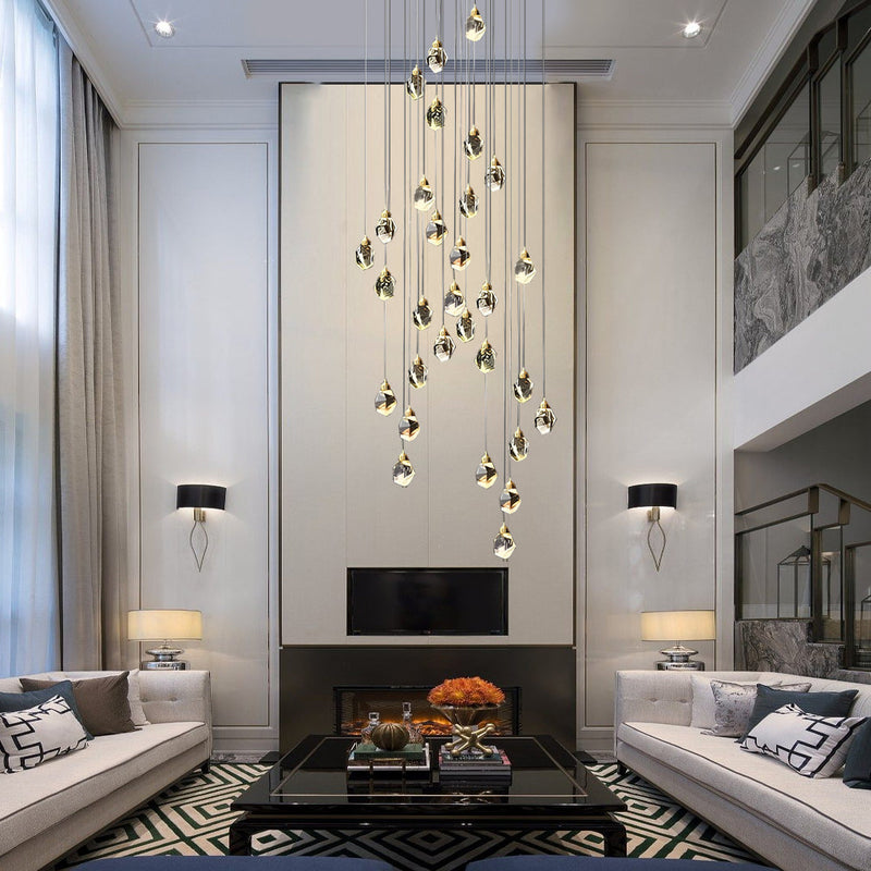 Modern Duplex Staircase Chandelier - Spiral Crystal Electroplated Metal Design for Elegant Home Lighting