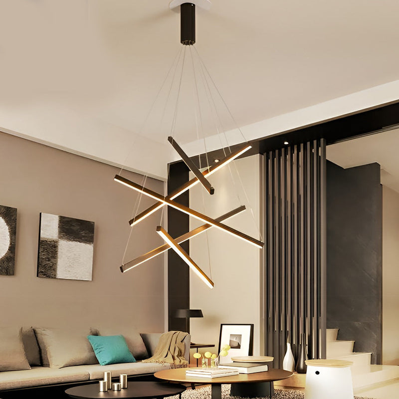 Modern Minimalist Black LED Chandelier with Remote - Stepless Dimming, Sleek Strip Design