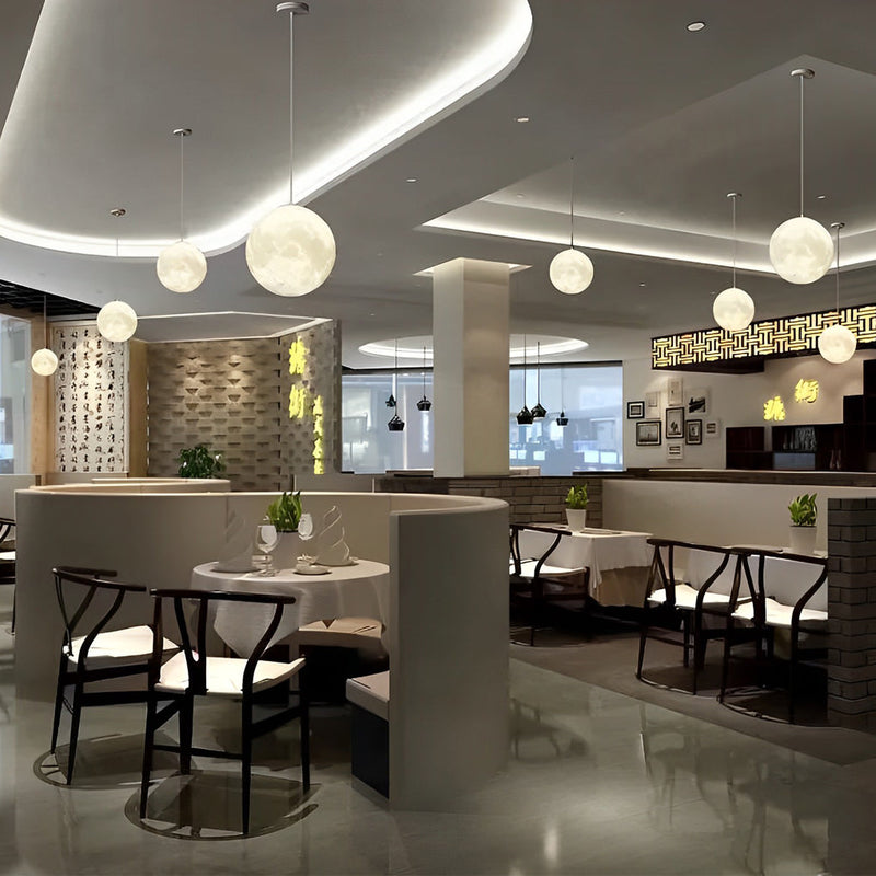 Round Moon Lunar 3D Pendant Lamp - Creative White Hanging Ceiling Light for Modern Home Decor