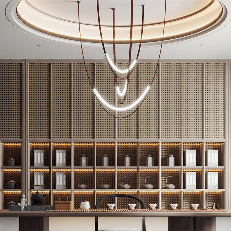 Modern 1/3 Leather Belts LED Pendant Light - Stylish LED Chandelier for Staircases