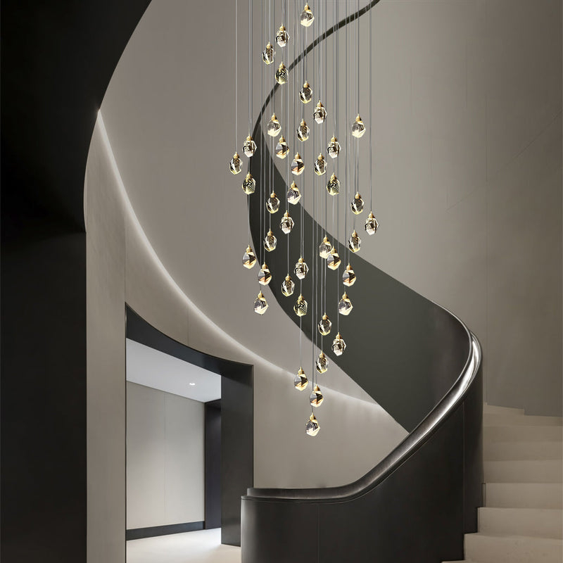 Modern Duplex Staircase Chandelier - Spiral Crystal Electroplated Metal Design for Elegant Home Lighting