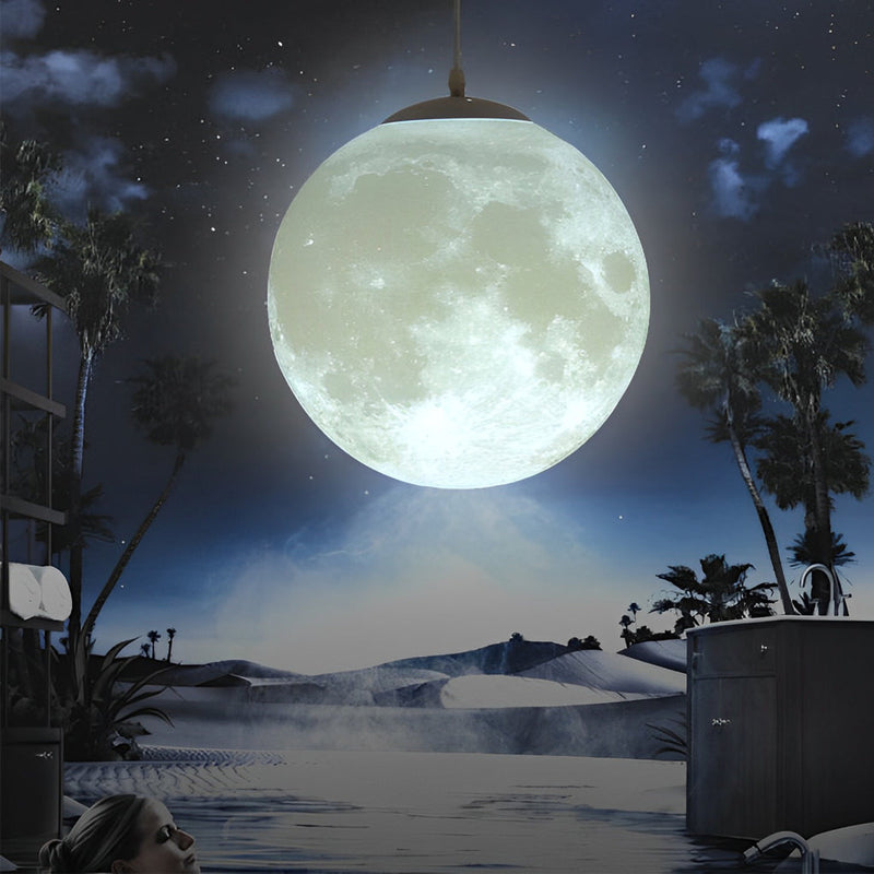 Round Moon Lunar 3D Pendant Lamp - Creative White Hanging Ceiling Light for Modern Home Decor