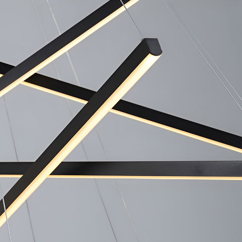 Modern Minimalist Black LED Chandelier with Remote - Stepless Dimming, Sleek Strip Design