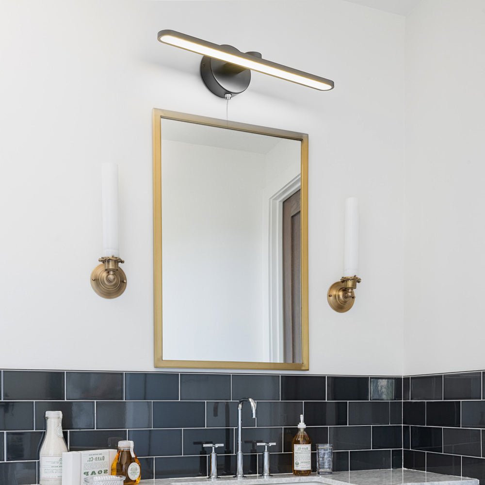 15.74'' Modern LED Linear Vanity Light with Pull Rope Switch - Stylish Black/Bronze Bathroom Lighting Fixture