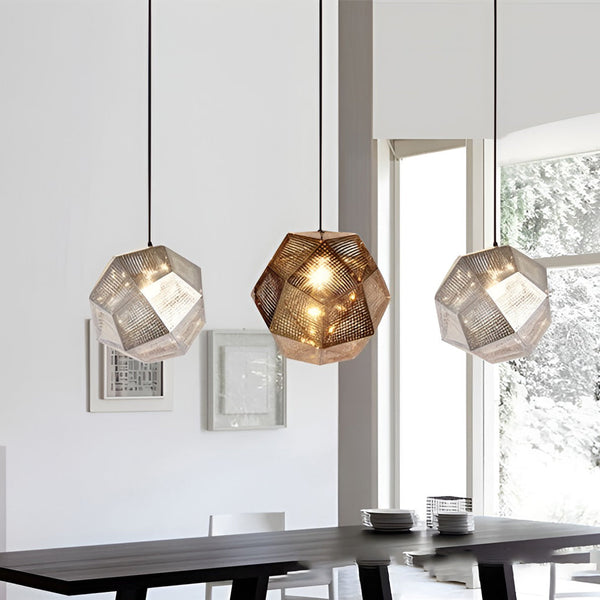 Stylish Modern Geometric Round Electroplated Metal Pendant Chandelier - Postmodern Lighting Fixture for Home Decor & Contemporary Spaces
