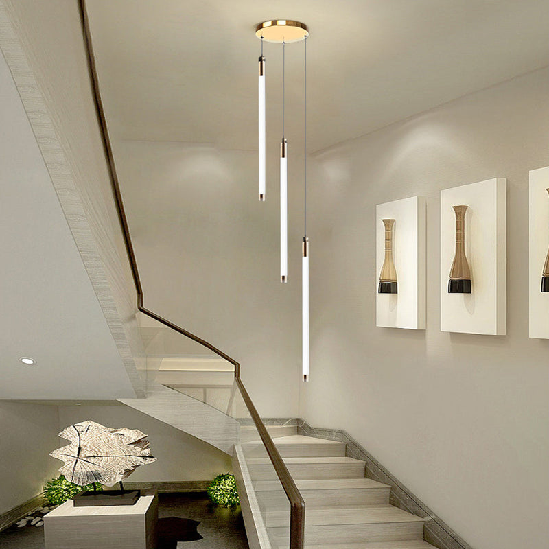 Modern Spiral Duplex LED Chandelier - Creative Long Tube Ceiling Light for Staircases