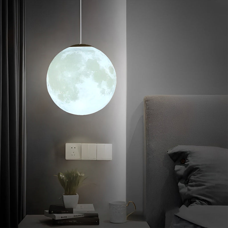 Round Moon Lunar 3D Pendant Lamp - Creative White Hanging Ceiling Light for Modern Home Decor